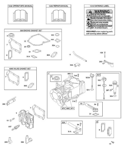 B&S - serijska številka  od 09  09D902-2236-B1 F - Cilinder, glava cilindra, komplet tesnil - motor, komplet tesnil - ventil, mazanje, navodila za uporabo, opozorilna oznaka della Marca Stihl