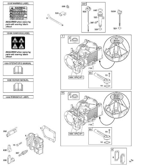B&S - serijska številka  od 09  09T602-0127-H1 E - Cilinder, glava cilindra, mazanje, navodila za uporabo, opozorilna oznaka della Marca Stihl