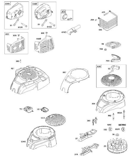 B&S - serijska številka  od 10  100802-0126-H8 C - Ohišje/okovi ventilatorja, izpušni sistem, vztrajnik, povratni zaganjalnik della Marca Stihl