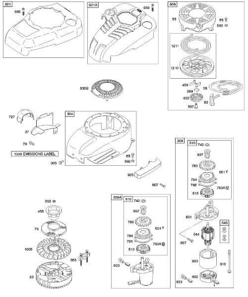 B&S - serijska številka  od 12  122602-0194-E1 B - Ohišje/okovi ventilatorja, elektricni zaganjalnik, vztrajnik, povratni zaganjalnik della Marca Stihl