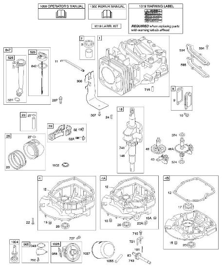 B&S - serijska številka  od 12  122672-0107-E1 C - Odmicna gred, rocicna gred, cilinder, oljna kad motorja, mazanje, sklop batov della Marca Stihl