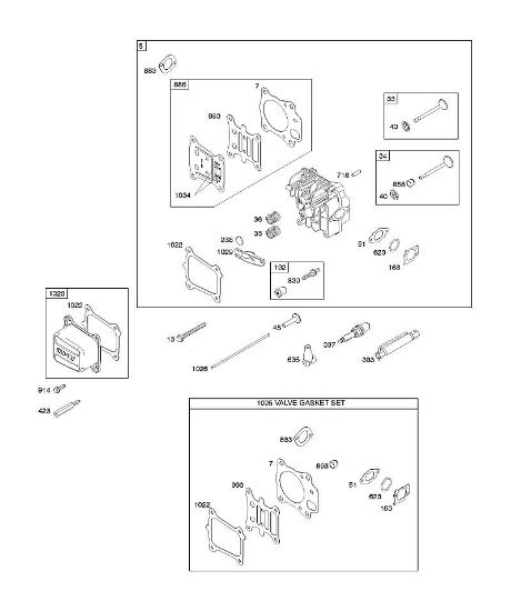 B&S - serijska številka  od 12  122Q02-0147-B1 F - Glava cilindra, komplet tesnil-ventili, ventili della Marca Stihl