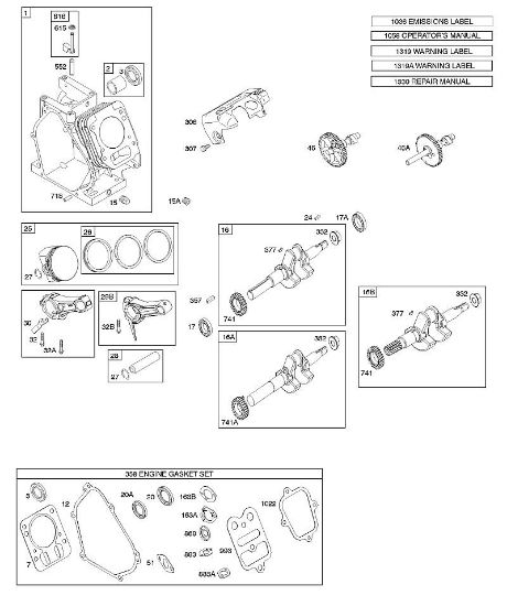 B&S - serijska številka  od 12  126392-0274-E1 C - Odmicna gred, rocicna gred, cilinder, sklop batov della Marca Stihl
