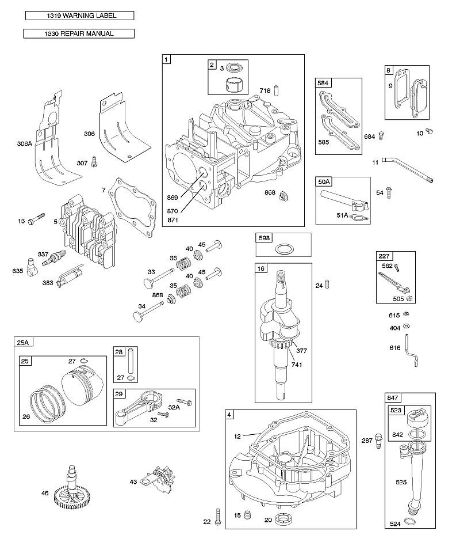 B&S - serijska številka  od 12  126T02-0198-B1 C - Odmicna gred, rocicna gred, cilinder, oljna kad motorja, mazanje, sklop batov, ventili della Marca Stihl