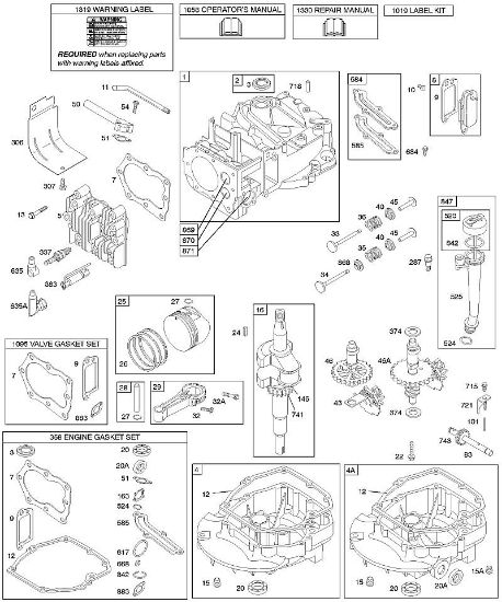 B&S - serijska številka  od 12  127802-1376-01 D - Odmicna gred, rocicna gred, cilinder, oljna kad motorja, mazanje, sklop batov, ventili della Marca Stihl
