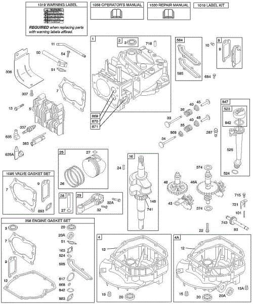 B&S - serijska številka  od 12  127802-1766-B1 D - Odmicna gred, rocicna gred, cilinder, oljna kad motorja, mazanje, sklop batov, ventili della Marca Stihl