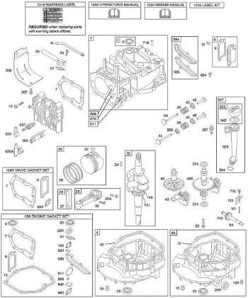 B&S - serijska številka  od 12  127807-1386-01 D - Odmicna gred, rocicna gred, cilinder, oljna kad motorja, mazanje, sklop batov, ventili della Marca Stihl