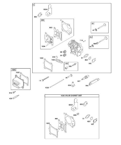 B&S - serijska številka  od 12  12Q902-0169-B1 G - Glava cilindra, komplet tesnil-ventili, ventili della Marca Stihl