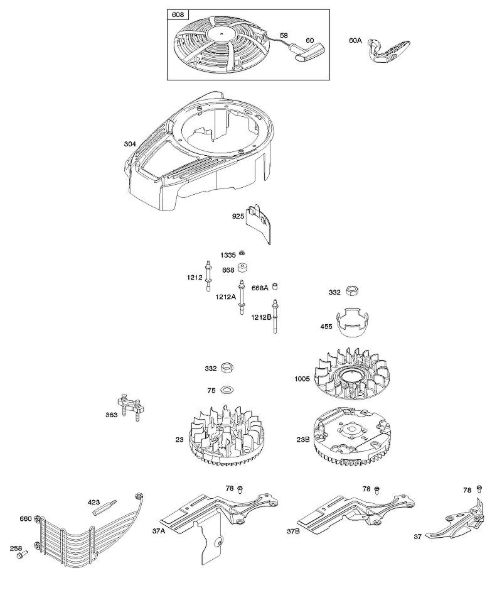 B&S - serijska številka  od 12  12Q902-0171-B1 C - Ohišje ventilatorja, pokrov/varovala, vztrajnik, povratni zaganjalnik della Marca Stihl