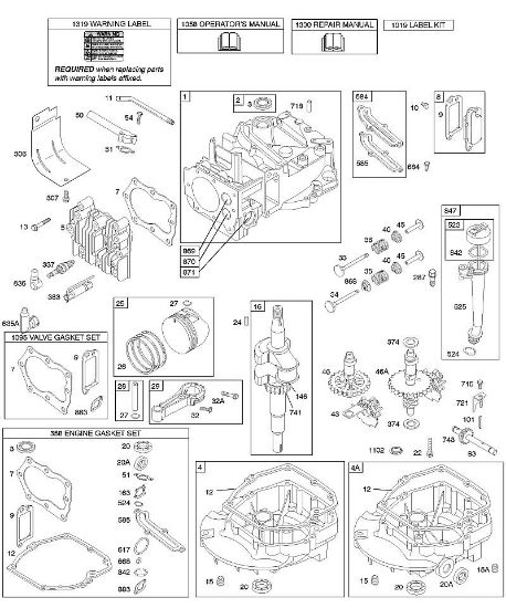 B&S - serijska številka  od 12  12X802-0115-E1 C - Odmikala, rocicna gred, cilinder, oljna kad motorja, komplet/tesnila, mazanje, sklop batov, ventili della Marca Stihl