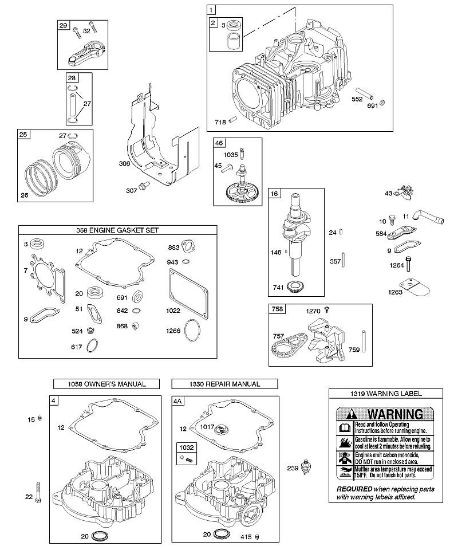 B&S - serijska številka  od 28  282H07-0113-E1 C - Odmicna gred, rocicna gred, cilinder, oljna kad motorja, komplet tesnil - motor, bat, obrocki, povezovalni drog della Marca Stihl