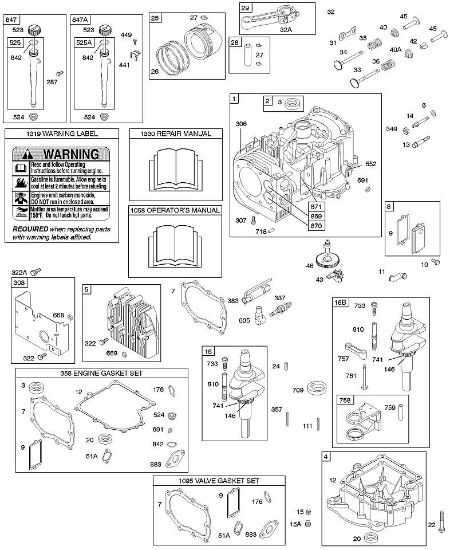B&S - serijska številka  od 28  286707-1143-E2 E - Pokrov/oljna kad okrova rocicne gredi, komplet tesnil motorja, komplet tesnil ventila, rocicna gred, bat/obrocki/povezovalni drog della Marca Stihl