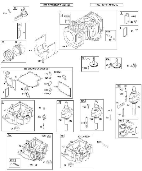 B&S - serijska številka  od 28  28N707-1139-E1 F - Pokrov/oljna kad okrova rocicne gredi, rocicna gred, cilinder, bat/obrocki, povezovalni drog della Marca Stihl