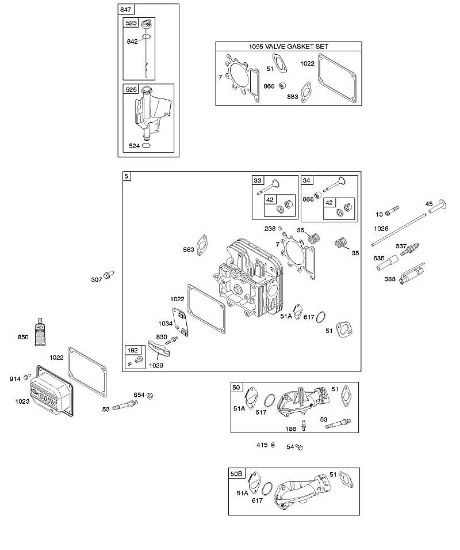 B&S - serijska številka  od 31  31A607-0156-B1 E - Glava cilindra, komplet tesnil - ventil, dovodno koleno, mazanje, ventili della Marca Stihl