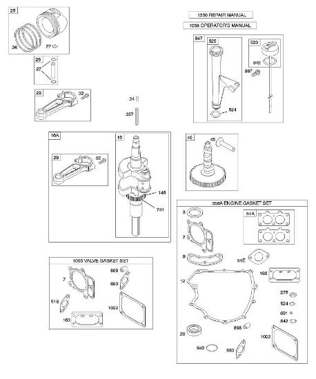 B&S - serijska številka  od 40  405777-0126-E1 C - Odmicna gred, rocicna gred, komplet tesnil - motor, komplet tesnil - ventil, mazanje, bat, obrocki, povezovalni drog della Marca Stihl