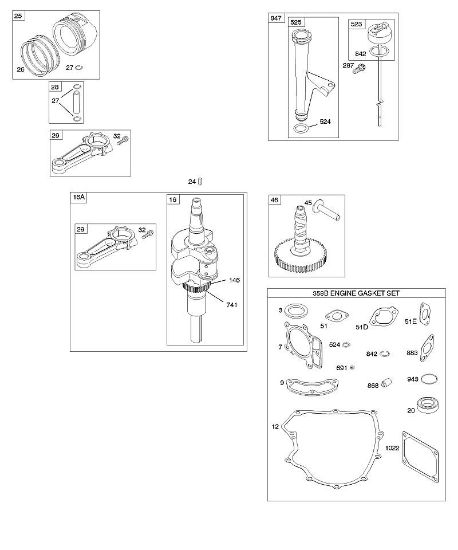 B&S - serijska številka  od 40  407577-0111-E1 C - Odmicna gred, rocicna gred, komplet tesnil - motor, mazanje, bati, obrocki, povezovalni drog della Marca Stihl