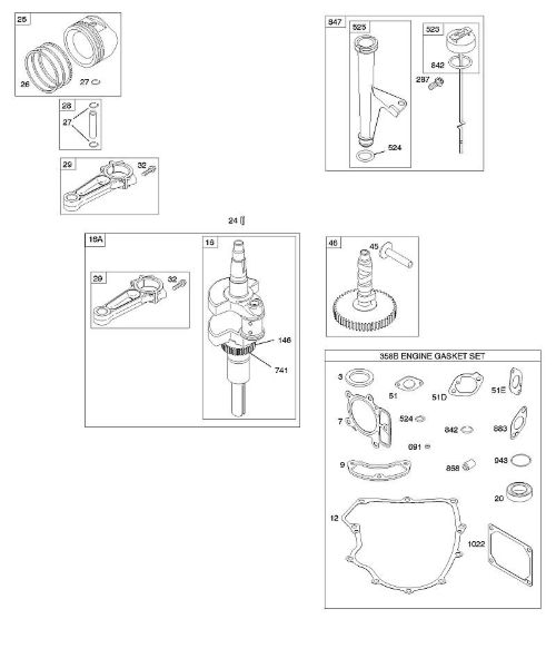 B&S - serijska številka  od 40  407577-0111-E1 C - Odmicna gred, rocicna gred, komplet tesnil - motor, mazanje, bati, obrocki, povezovalni drog della Marca Stihl