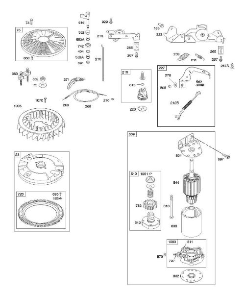 B&S - serijska številka  od 40  407577-0111-E1 E - Upravljalni elementi, elektricni zaganjalnik, vztrajnik, vzmet regulatorja della Marca Stihl