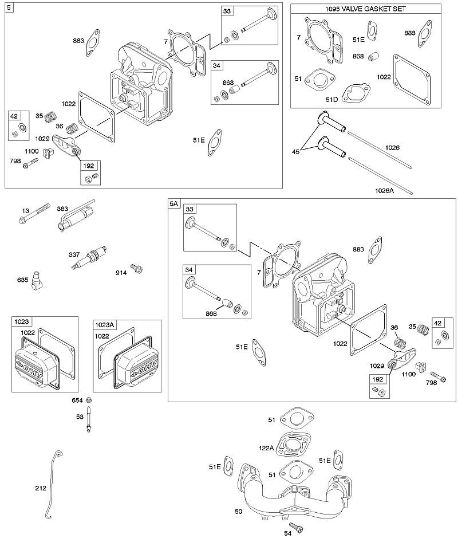 B&S - serijska številka  od 40  407577-0111-E1 F - Glava cilindra, komplet tesnil - ventil, dovodno koleno, ventili della Marca Stihl