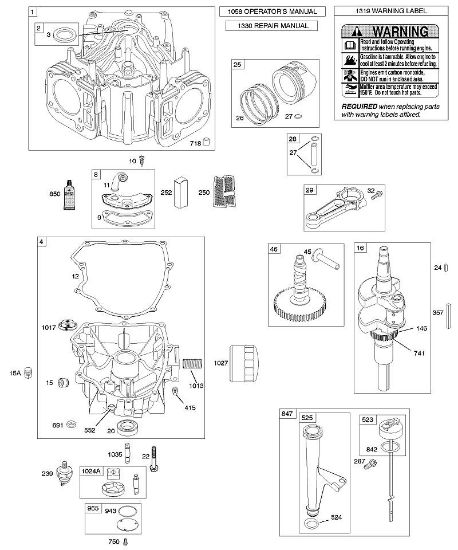 B&S - serijska številka  od 44  441677-0141-B1 C - Odmicna gred, rocicna gred, cilinder, oljna kad motorja, mazanje, bat, obrocki, povezovalni drog della Marca Stihl