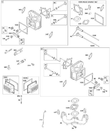 B&S - serijska številka  od 44  441677-0141-B1 F - Glava cilindra, komplet tesnil - ventil, dovodno koleno, ventili della Marca Stihl