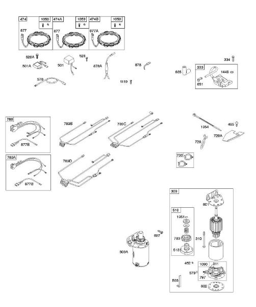 B&S - serijska številka  od 44  445577-0125-B1 A - Alternator, ogrodje ožicenja, zaganjalnik, vžig della Marca Stihl