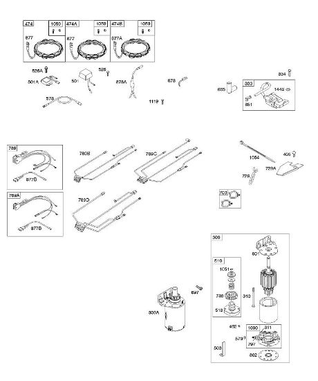 B&S - serijska številka  od 44  445577-0138-B1 A - Alternator, ogrodje ožicenja, zaganjalnik, vžig della Marca Stihl