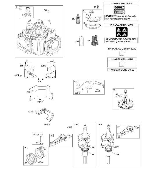B&S - serijska številka  od 44  44R577-0001-H1 D - Cilinder, odmicna gred, rocicna gred, zracna vodila della Marca Stihl