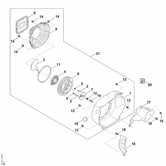 Slika J - Sistem za zagon, ohišje ventilatorja EHC 600.0 (EHC600-0004)
