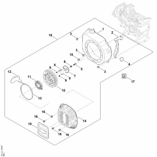 Slika J - Sistem za zagon, ohišje ventilatorja EHC 605.0 (EHC605-0004)
