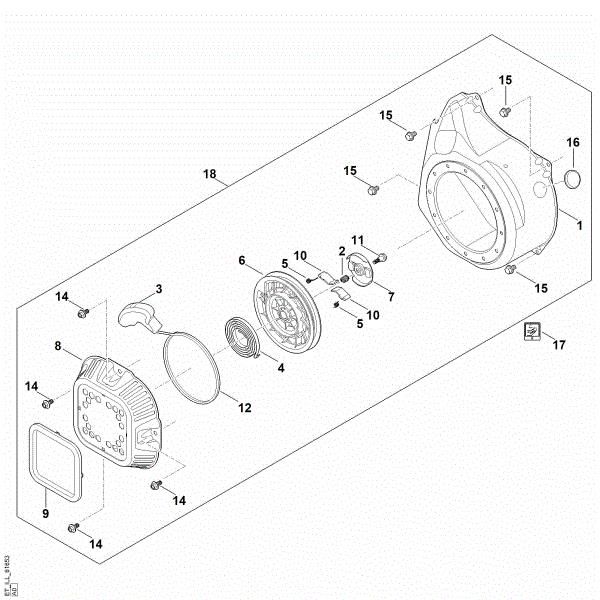 Slika J - Sistem za zagon, ohišje ventilatorja EHC 700.0 (EHC700-0004)