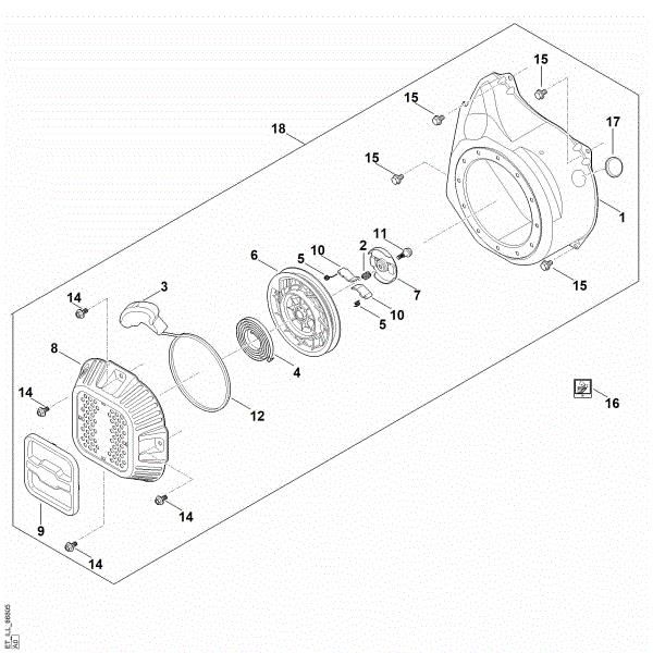 Slika J - Sistem za zagon, ohišje ventilatorja EHC 705.0 (EHC705-0002)