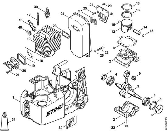 Brusilni rezalniki (TS) TS 460 Ohišje motorja, valj della Marca Stihl
