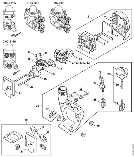 Kombi motorji (KM) KM 55 R Zracni filter, rezervoar za gorivo KM 55 R della Marca Stihl