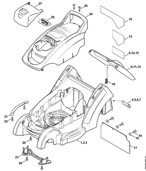 Akumulatorske kosilnice (RMA) RMA 370 Ohišje, pokrov motorja della Marca Stihl