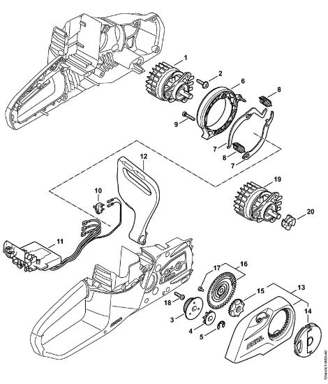 Akumulatorska motorna žaga (MSA) MSA 140 C-B Elektromotor, elektronski modul, pokrov verižnika evilke stroja 443746234 della Marca Stihl