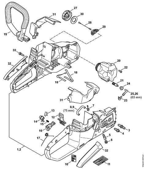 Akumulatorska motorna žaga (MSA) MSA 140 C-B Ohišje rocaja, pokrov della Marca Stihl