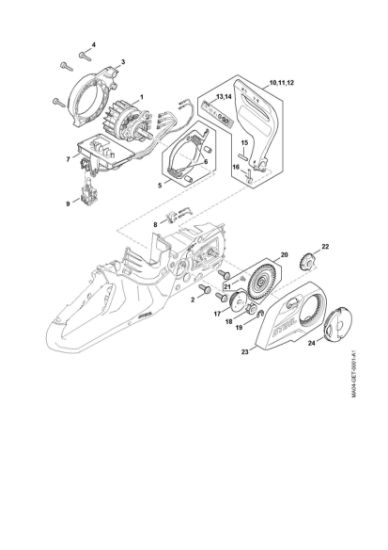 Slika Elektromotor, elektronski modul, pokrov verižnika MSA 60.0 C-B