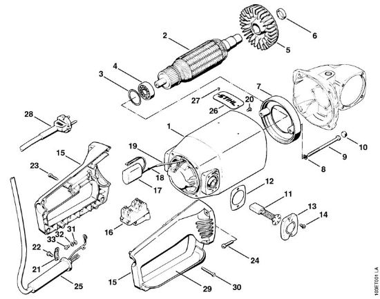 Elektricne motorne žage (MSE) E 15 Ohišje, rocaj, prikljucni kabel della Marca Stihl