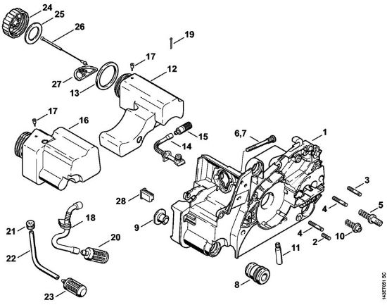 Zage z bencinskim motorjem (MS) 017 C Ohišje motorja della Marca Stihl