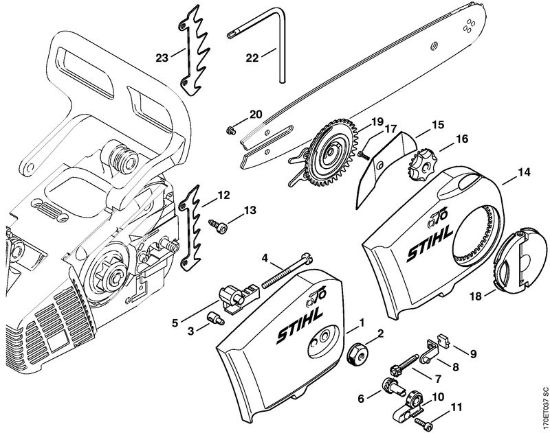 Zage z bencinskim motorjem (MS) 019 T Pokrov verižnika della Marca Stihl