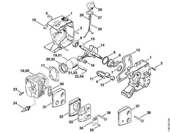 Zage z bencinskim motorjem (MS) 020 (1114) Ohišje zaganjaca, valj della Marca Stihl