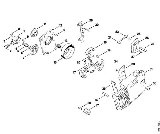 Zage z bencinskim motorjem (MS) 020 (1114) Oljna crpalka, sklopka della Marca Stihl