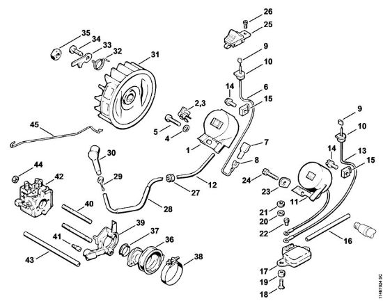 Zage z bencinskim motorjem (MS) 020 (1114) Vžigalna naprava della Marca Stihl
