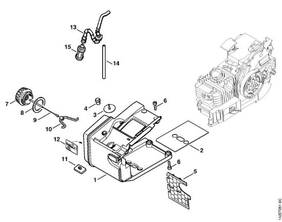 Zage z bencinskim motorjem (MS) 020 (1129) Ohišje rezervoarja 020 della Marca Stihl