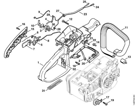 Zage z bencinskim motorjem (MS) 020 (1129) Ohišje rocaja 020 della Marca Stihl