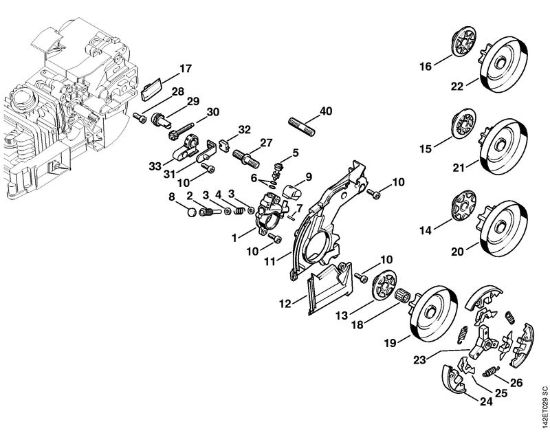 Zage z bencinskim motorjem (MS) 020 (1129) Oljna crpalka, sklopka della Marca Stihl