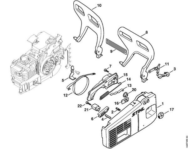 Zage z bencinskim motorjem (MS) 020 T Pokrov verižnika della Marca Stihl