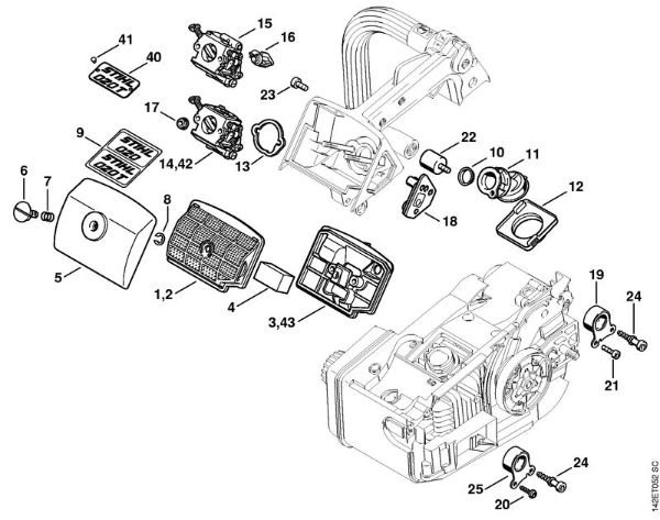 Zage z bencinskim motorjem (MS) 020 T Zracni filter 020 T della Marca Stihl