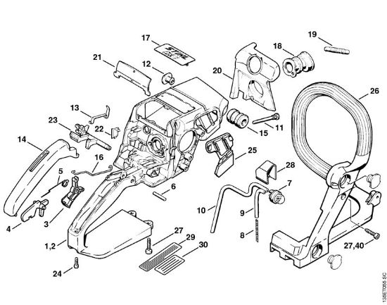 Zage z bencinskim motorjem (MS) 023 Ohišje rocaja della Marca Stihl